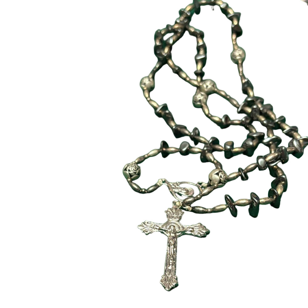 Stunning Silver Plated   Rosary With Hematite